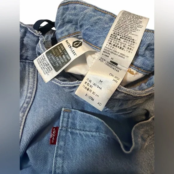 Levi's Light Blue Cullote Baggy Jeans Cropped Sz M Drawstring Retro Festival - Picture 6 of 9